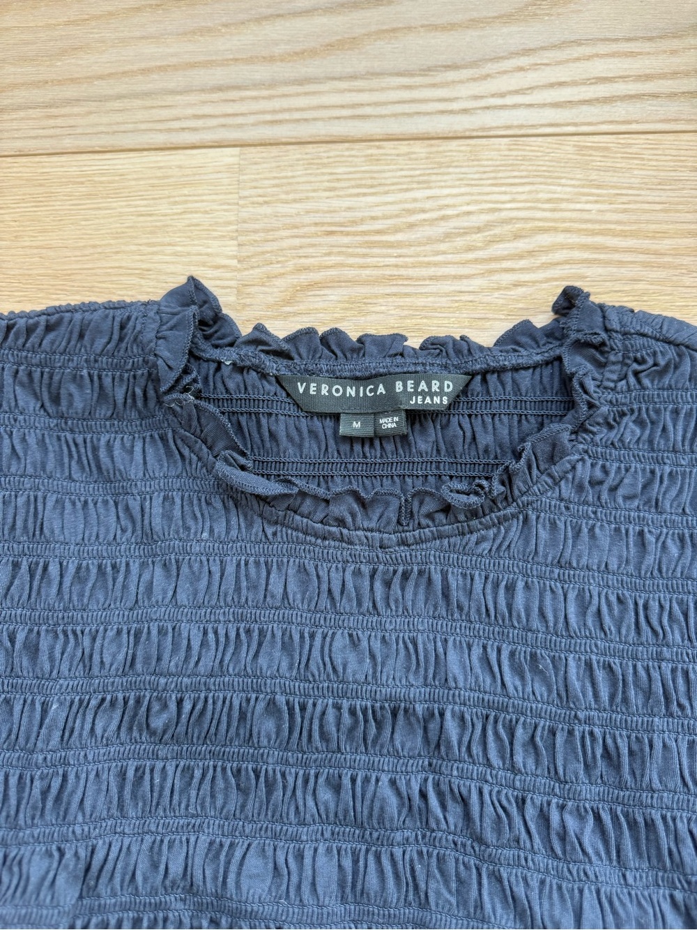 Veronica Beard - Smocked Puff-Sleeve Top in Navy - Picture 3 of 8